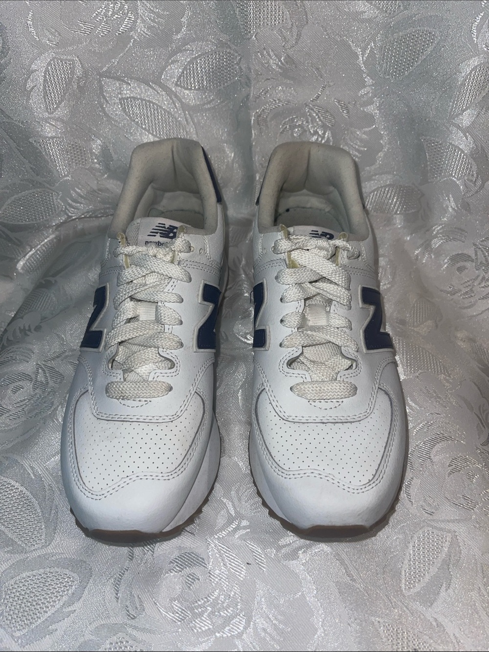 New Balance White Sneakers with Navy 'N' Accents